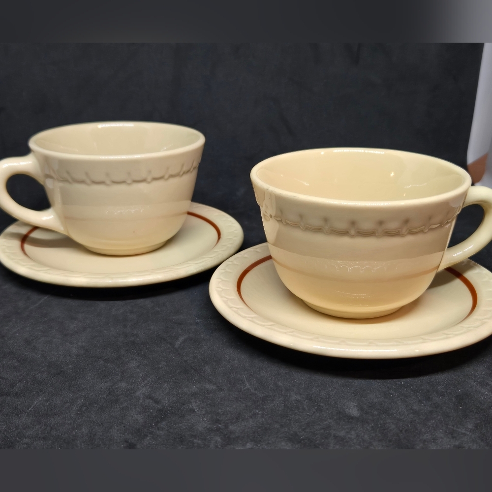 Syracuse China Restaraunt Ware Set Coffee Tea Cup and Saucers Econo Rim